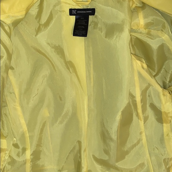 INC Peplum Ruffled Faux Leather Pocketed Cropped Bold Yellow Zip Up Jacket - Picture 5 of 8